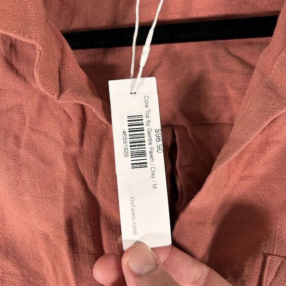 New Gentle Fawn Cole Blouse Women's Medium Red Cropped Short Sleeve Button Up - Picture 4 of 11